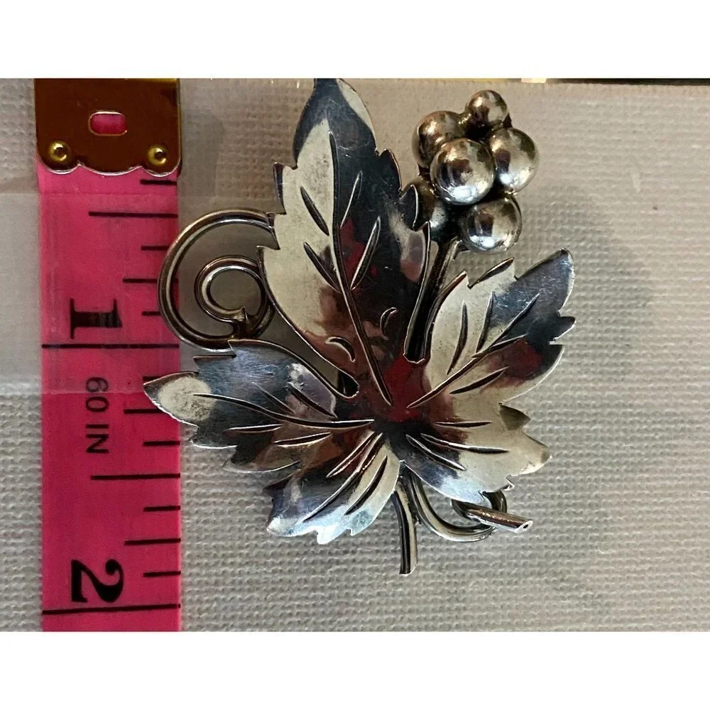 Vintage Taxco 925 Sterling‎ Silver Grape Leaf Brooch